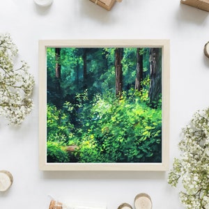 Forest Light Gouache Art Print, Impresión de arte A4, Pintura de Gouache, Pintura de acuarela, Impresión de arte de paisaje, Wall deco, Impresión cuadrada