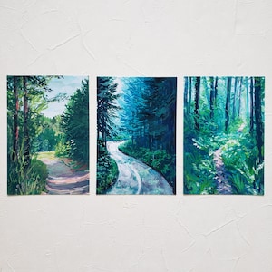 Gouache Forest Schilderij Post Card, set 3pcs, postkaart set, Gouache schilderij postkaart, Landschapskaart, 4x6, A6