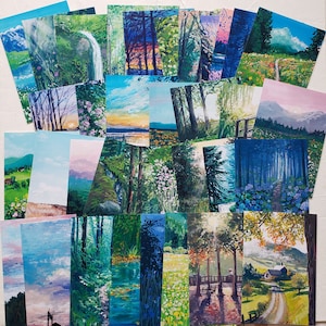 Gouache Illustratie Post Card, set 35pcs, postkaart set, Art Print, A4 art print, Gouache schilderij, Landschap postkaart