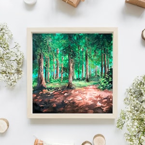 Gouache de forêt de séquoias Impression d’art, Impression d’art A4, Peinture à la gouache, Peinture à l’aquarelle, Impression d’art paysager, Déco murale, Impression carrée