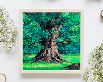 An Old Tree Gouache Art Print, A4 art print, Gouache painting, Watercolor painting, Landscape art print, Wall deco, Square print