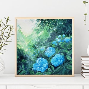 Hydrangea Gouache Art Print, A4 art print, Gouache painting, Watercolor painting, Landscape art print, Wall deco, postcard, Square print