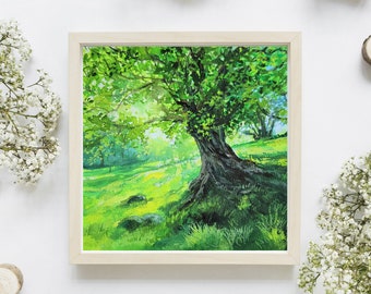 An Old Tree Gouache Art Print, A4 art print, Gouache painting, Watercolor painting, Landscape art print, Wall deco, Square print