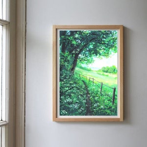Forest Pathway Art Print, Impresión de arte A4, Pintura en color de póster, Impresión de arte de paisaje, Wall deco, Impresión de arte forestal, postal