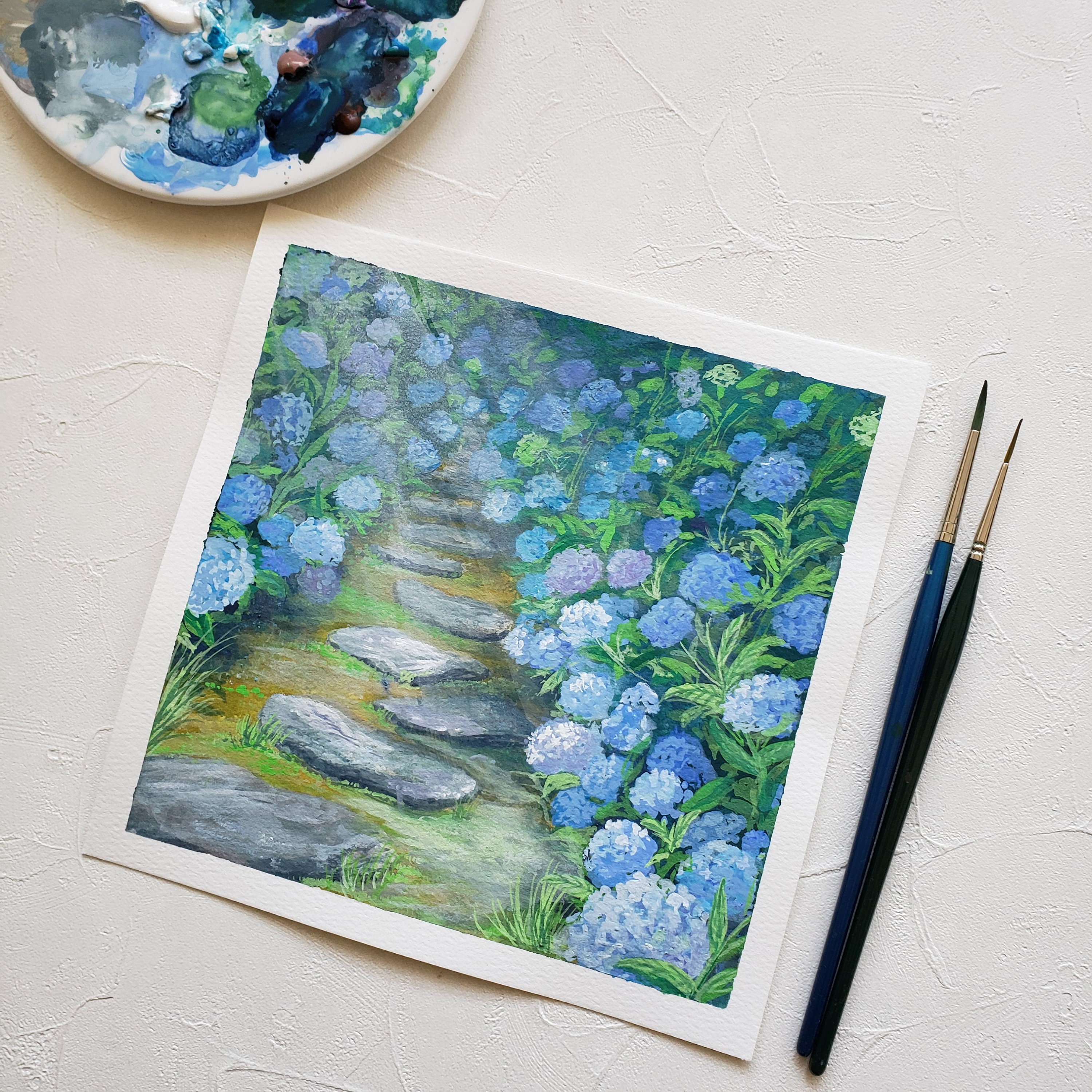 Hydrangea Gouache Art Print A4 Art Print Gouache Painting Etsy