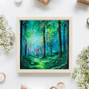 Forest Light Gouache Art Print, A4 art print, Gouache painting, Watercolor painting, Landscape art print, Wall deco, Square print