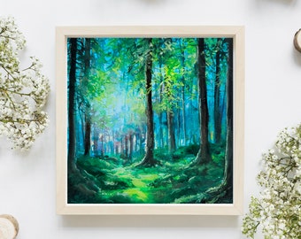 Forest Light Gouache Art Print, A4 art print, Gouache painting, Watercolor painting, Landscape art print, Wall deco, Square print