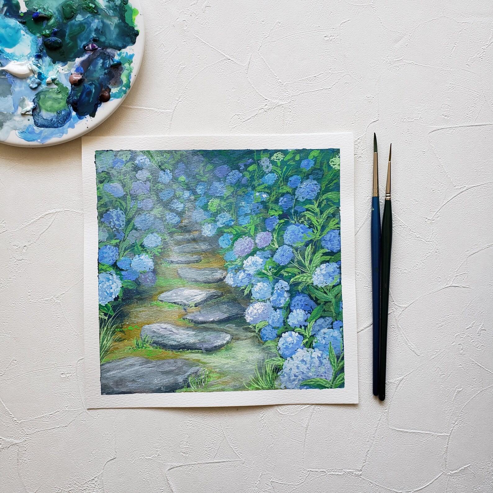 Hydrangea Gouache Art Print A4 Art Print Gouache Painting Etsy