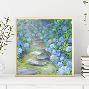 Hortensia Gouache Art Print, Impression d'art A4, Peinture à la gouache, Peinture à l'aquarelle, Impression d'art paysage, Déco murale, carte postale, Impression carrée
