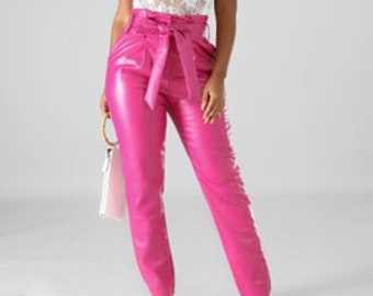 Pink Leatherette Pants for Women | Etsy