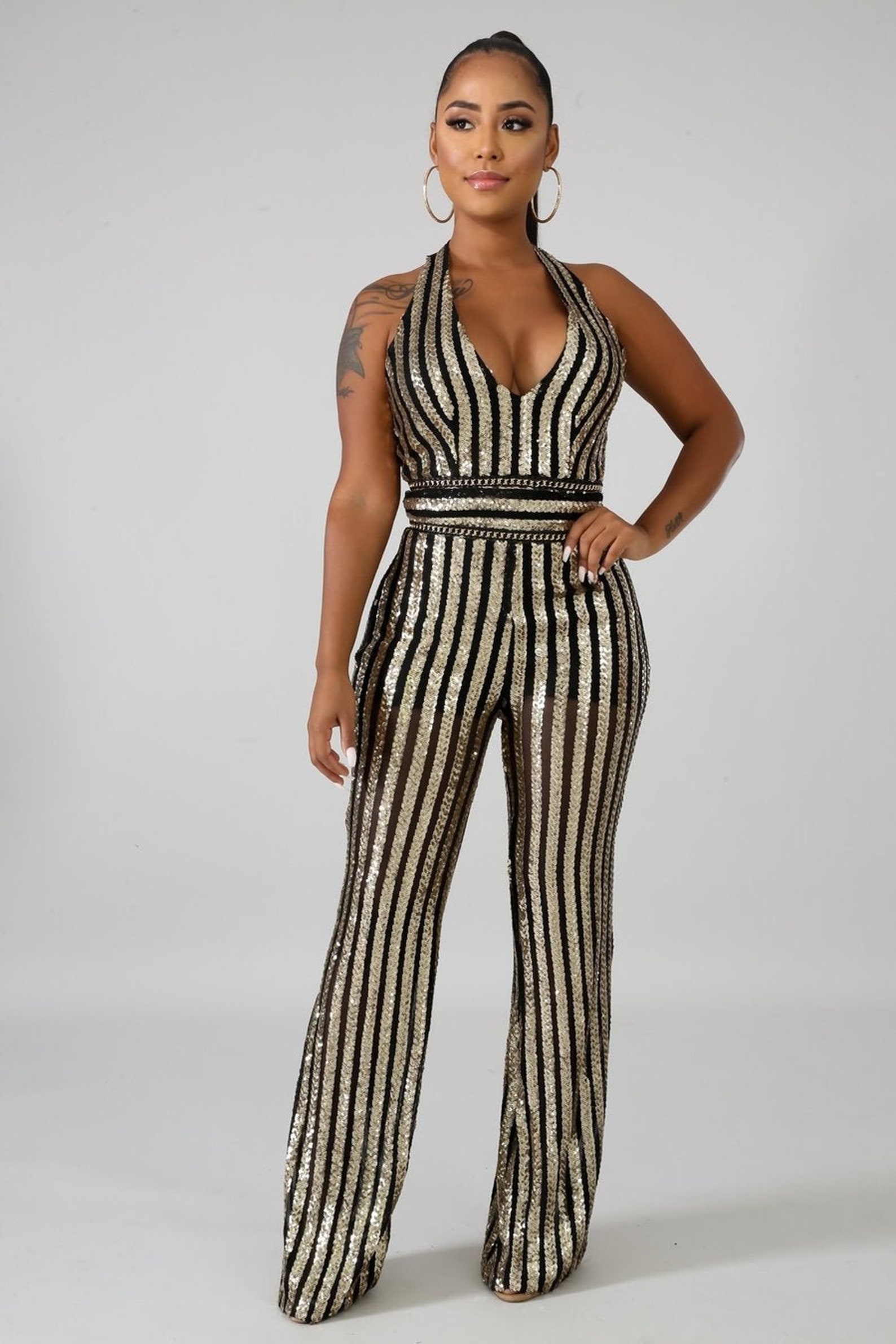 Black and Gold Sequin Jumpsuit Etsy UK