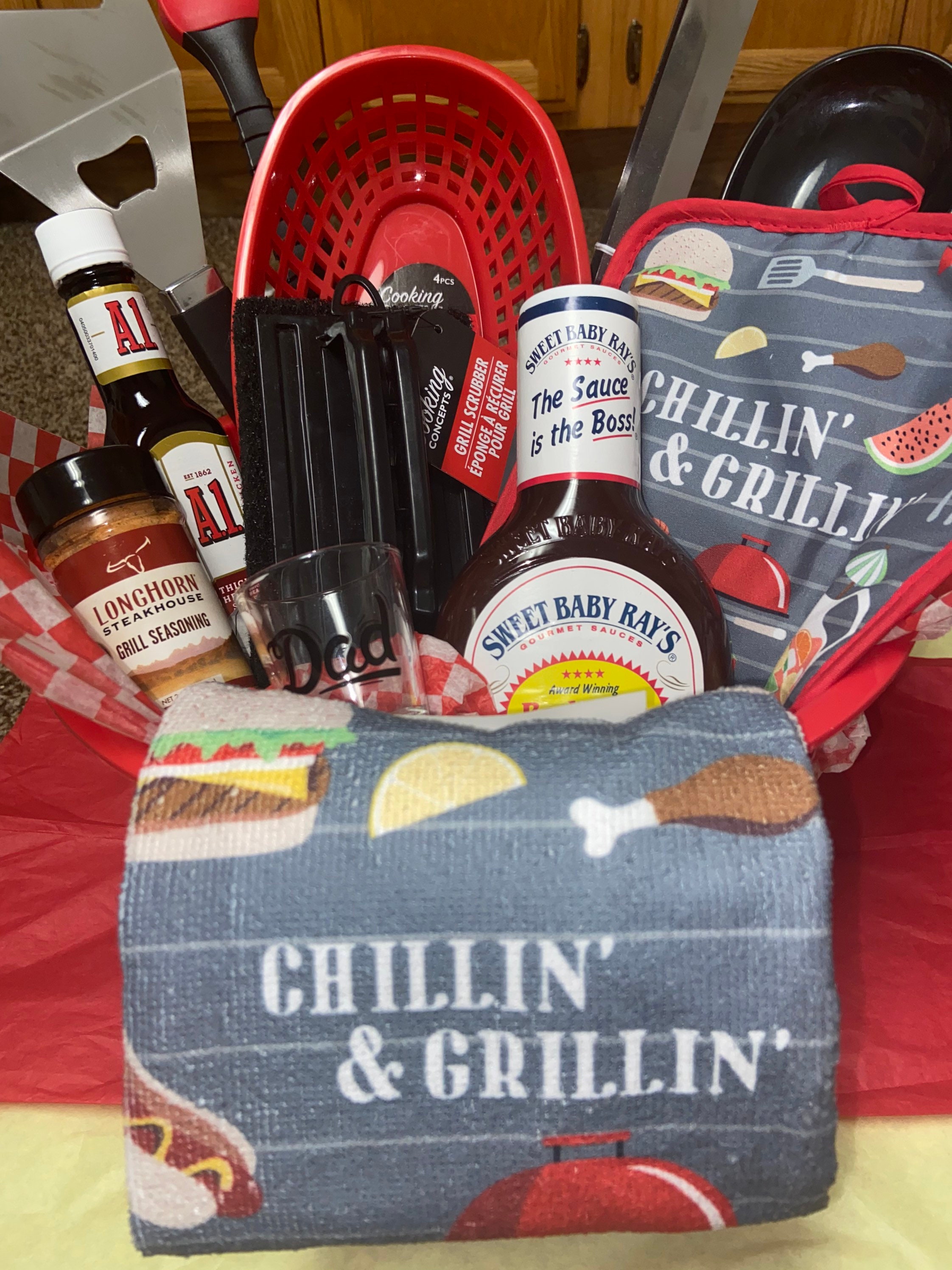 Grill Basket Fathers Day Gift Basket Gift for Dad Grilling Gifts