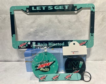 Baja Blast Themed license plate Frame and car accessories set
