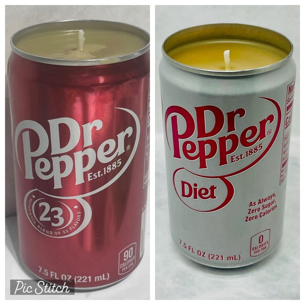 Dr. Pepper or Diet Dr Pepper 7.5 oz Scented, Candle from Recycled Can, Really Smells Like Dr. Pepper