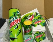 Mountain Dew Themed Gift Set 20 Oz Tumbler | MTN Dew scented Candle, Triple Butter Body Soap, Coasters and Air Freshener