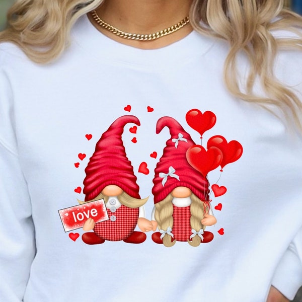 Gnome Sweatshirt, Gnome Winter Shirt, Valentine Gnome Couple Gnome Shirt, Gnome Hoodie, Valentine's Day Gift, Long Sleeve Gnome T-Shirt