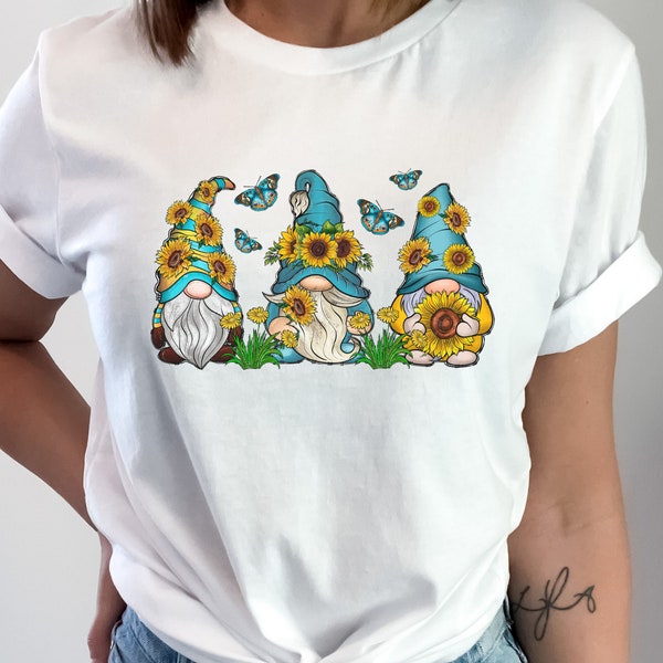 Gnome T-Shirt, Spring Sunflower Butterfly Gnomes T Shirt, Sunflower Sweatshirt, Long Sleeve T Shirt, Gonk Crew Knome T-Shirt Gift