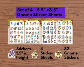 4 Gnome Sticker Sheets Set, Great for Planners, Journaling, Scrapbooking Stickers, Journaling Stickers, Gnome Stickers Gift for Gnome Lovers