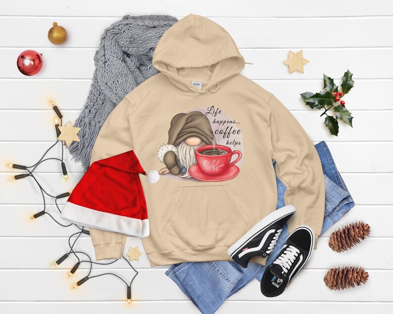 Gnome Coffee Sweatshirt - Life Happens Coffee Helps Sublimation Hoodie, Long Sleeve Tee, Gnome Lover Gift bild 6