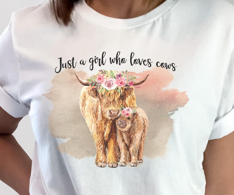 Highland Cow T-Shirt, Just a Girl Who Loves Cows V-Neck or Crew for Women bild 3