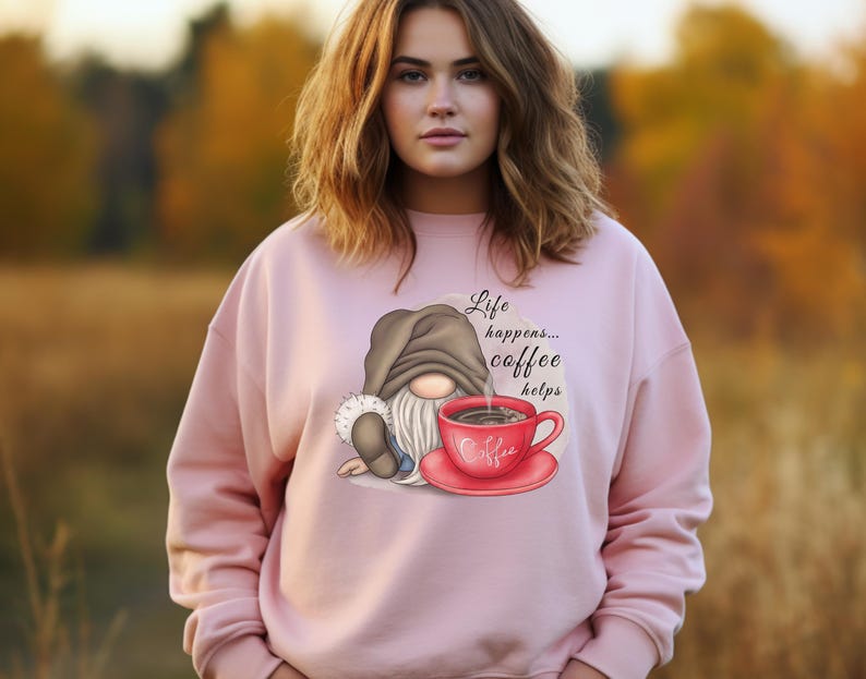 Gnome Coffee Sweatshirt - Life Happens Coffee Helps Sublimation Hoodie, Long Sleeve Tee, Gnome Lover Gift bild 2