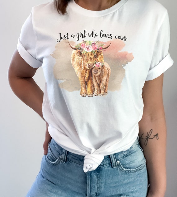 Highland Cow T-Shirt, Just a Girl Who Loves Cows V-Neck or Crew for Women