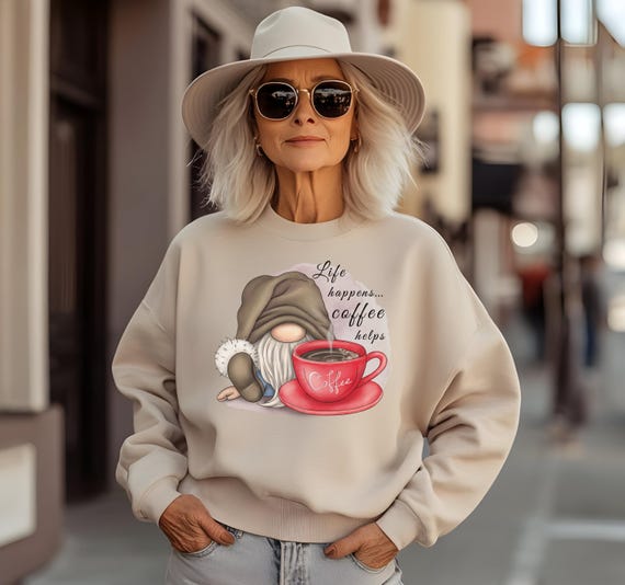Gnome Coffee Sweatshirt - Life Happens Coffee Helps Sublimation Hoodie, Long Sleeve Tee, Gnome Lover Gift