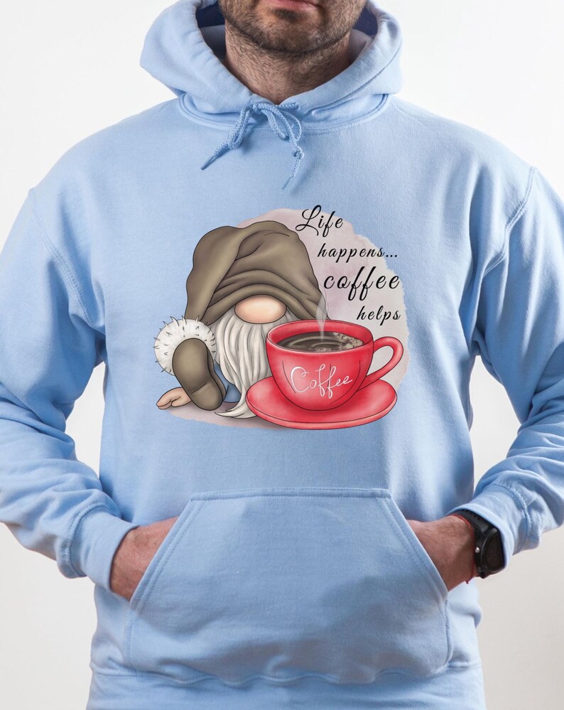 Gnome Coffee Sweatshirt - Life Happens Coffee Helps Sublimation Hoodie, Long Sleeve Tee, Gnome Lover Gift bild 5