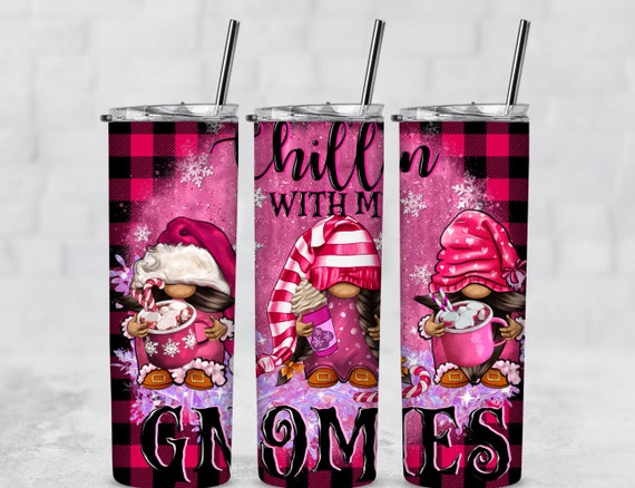 Chillin With My Gnomies Tumbler, Stainless Steel Insulated Tumbler With Lid  and Straw, Gnome Christmas Gift Tumbler, Personalized Gift 