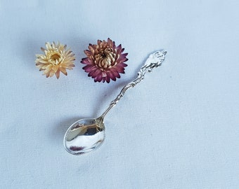 Sterling silver spoon Lady with fan. Swedish antique small spoon, 830 S, Triple crowns. Vintage coffee spoons.