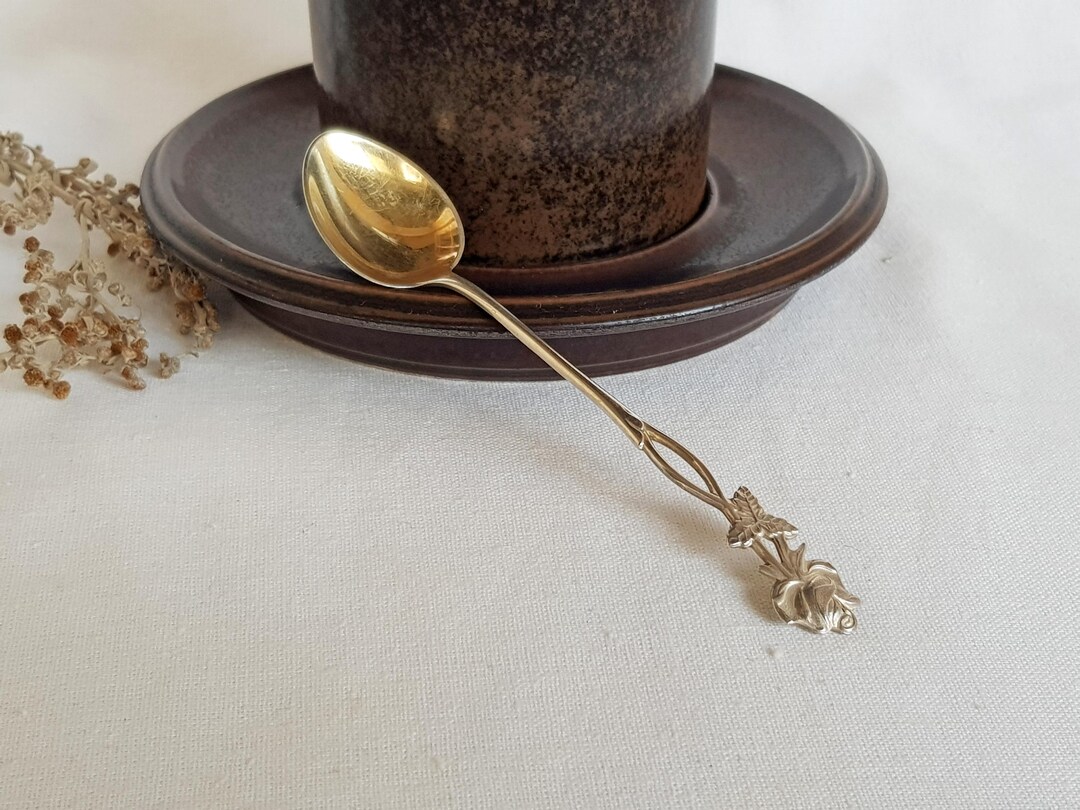 Real Silver Coffee Spoon. Small Spoon With Rose-shaped Handles. Stamped ...