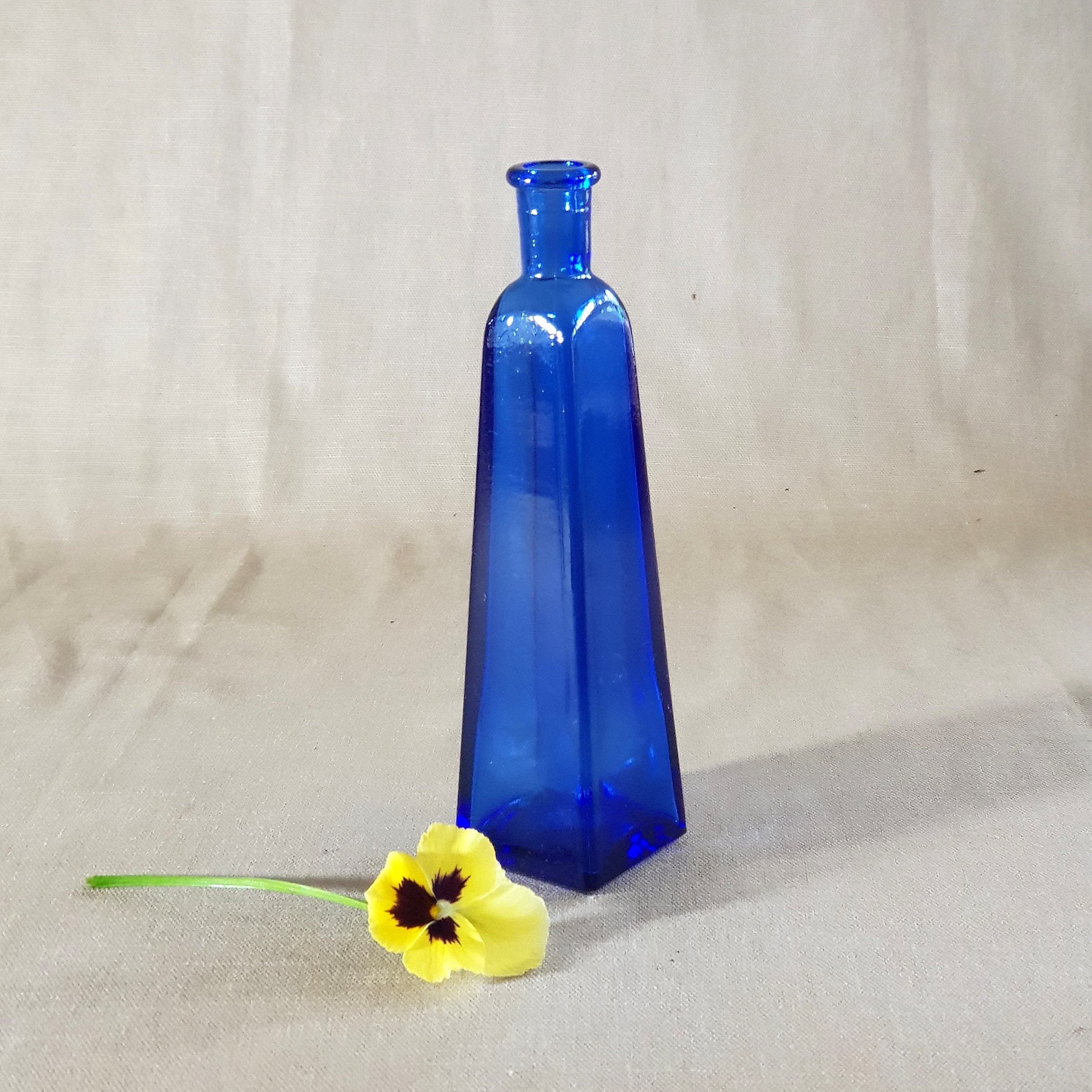 Blue bottle. Blue glass decorative bottle. Vintage blue bottle Etsy