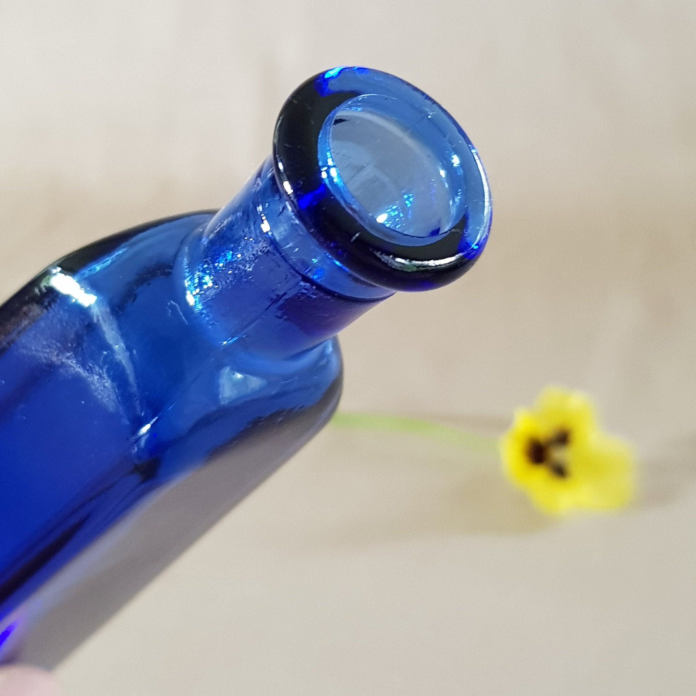 Blue bottle. Blue glass decorative bottle. Vintage blue bottle Etsy