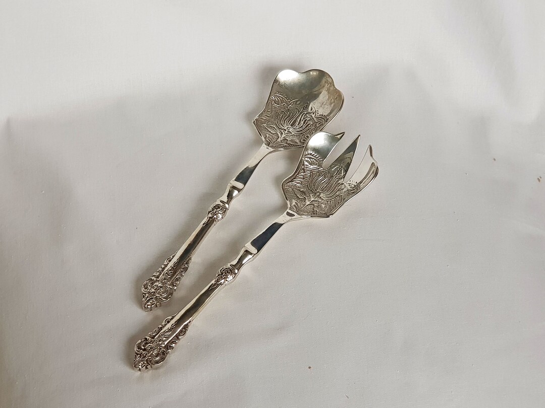 Vintage Large Serving Spoon and Fork. Embossed Silver Plated Etsy