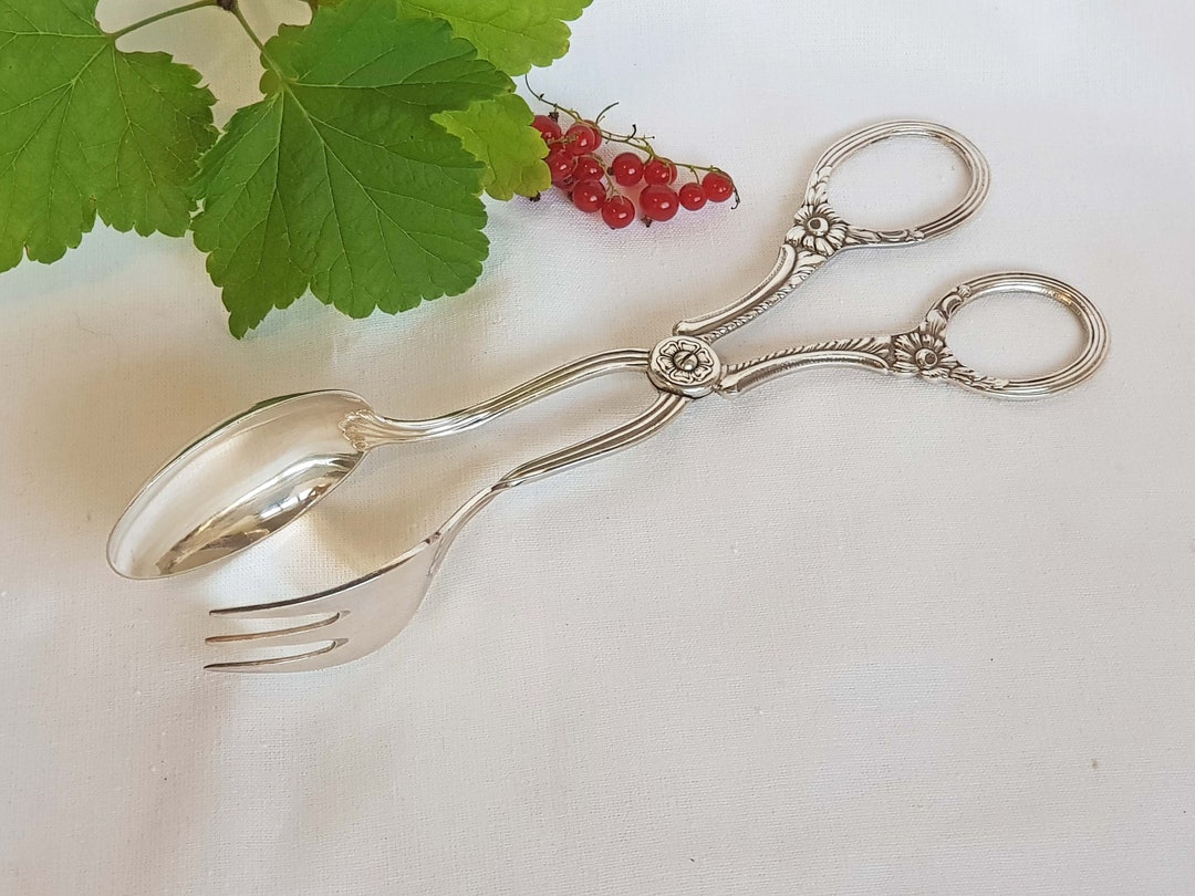Vintage Salad Tongs With Pierced Floral Pattern. Large Serving Etsy
