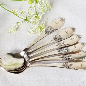Silver plated vintage coffee spoons. Set of 6 ornate demitasse spoons from Sweden. Swedish antiques. Pretty teatime accessories. Fancy spoon