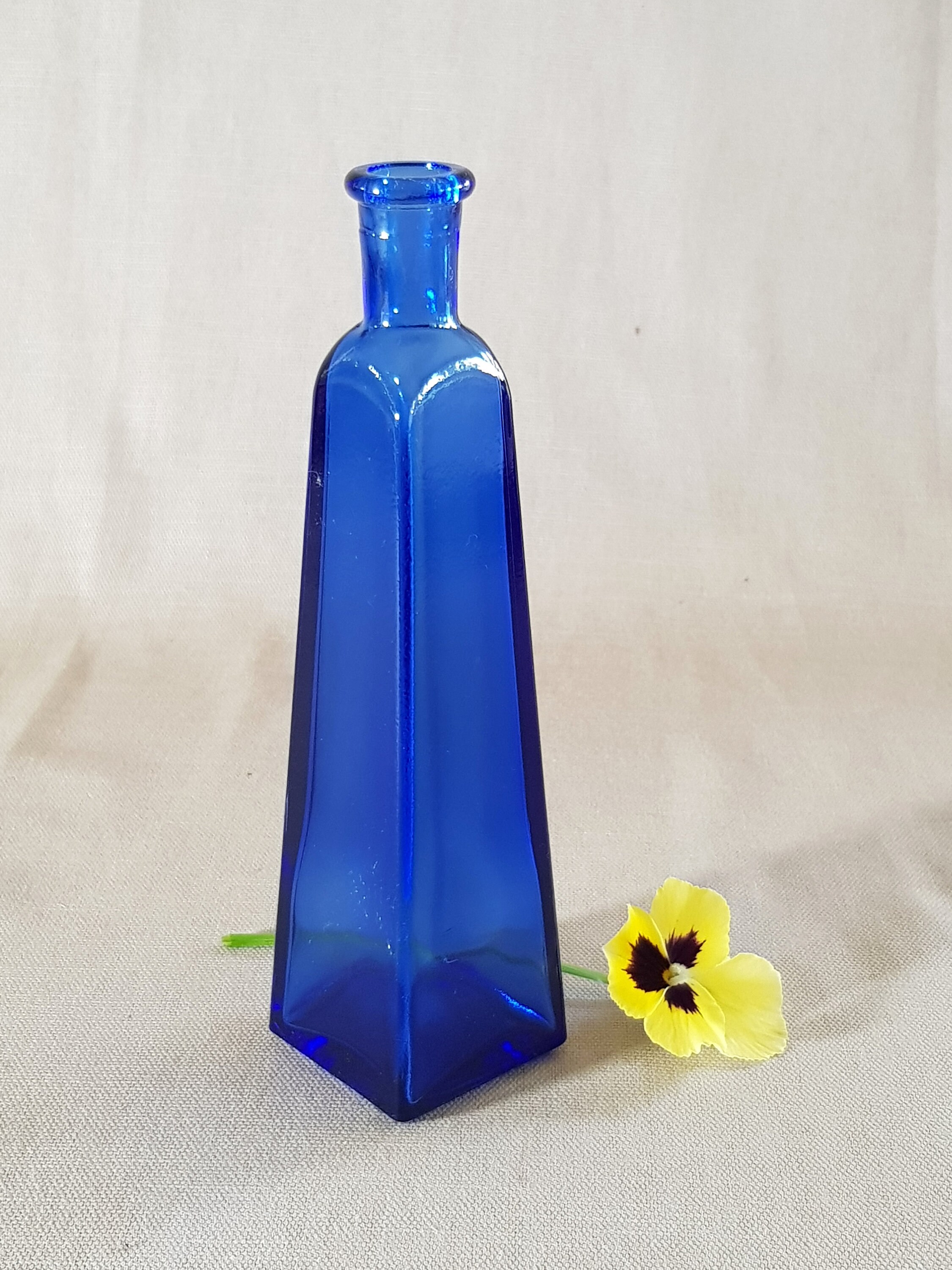 Blue bottle. Blue glass decorative bottle. Vintage blue bottle Etsy