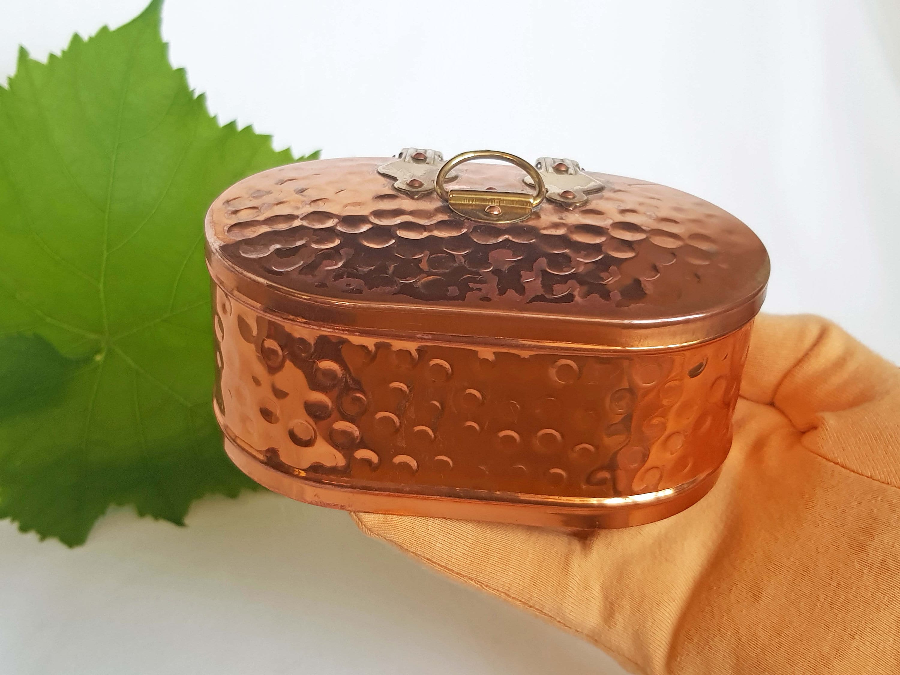 Hand Pounded Copper Tin Boxes With Hinged Lids. Set of Five Boxes With  Perforated Base. Indian Folk Art Craft. Rustic Style Collectibles. 