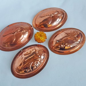 Small copper molds, set of 4, Sweden. Scandinavian vintage copper cake mold. Rustic wall decor. Swedish copper baking pan.