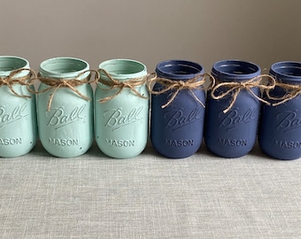 Set of 6 chalk painted distressed mason jar vases…mix & match colors!