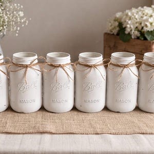 Chalk painted distressed Quart size white mason jar vases (set of 8)