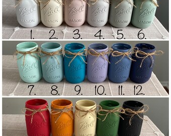 Set of 3 chalk painted distressed mason jar vases…mix & match colors!