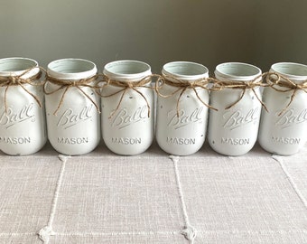 Set of 6 chalk painted distressed mason jar vases…mix & match colors!