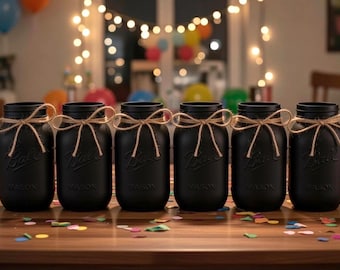 Chalk painted black Quart size mason jar vases (set of 6)