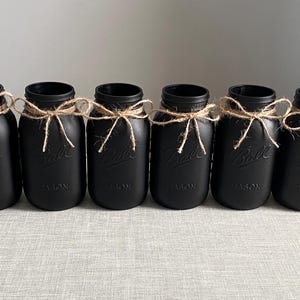 Chalk painted black Quart size mason jar vases (set of 6)