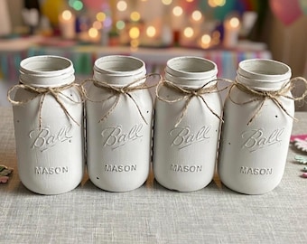 Chalk painted distressed Quart size mason jar vases (set of 4)