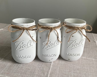 Set of 3 chalk painted distressed mason jar vases…mix & match colors!