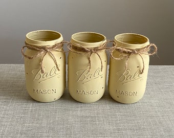 Set of 3 chalk painted distressed mason jar vases…mix & match colors!