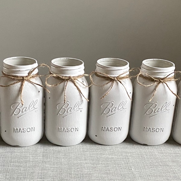 Chalk painted distressed Quart size mason jar vases