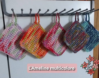 Tawashi - L’Ameline - Éponge en coton avec accroche - multi-usage,  éco-responsable, durable - Nouveaux coloris jolis multicolores